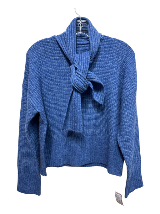 Central Park West Size S Blue Nylon Blend Knit Long Sleeve Neck Tie Sweater Blue / S
