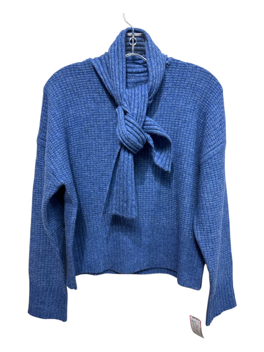 Central Park West Size S Blue Nylon Blend Knit Long Sleeve Neck Tie Sweater Blue / S