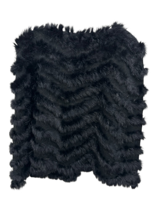 Dolce Cabo Size One Size Black Acrylic Knit Rabbit Fur Trim Tie Sweater Black / One Size