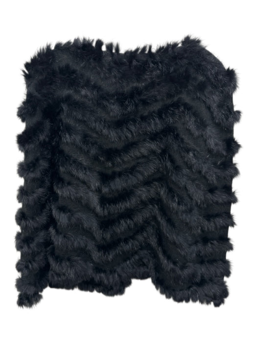 Dolce Cabo Size One Size Black Acrylic Knit Rabbit Fur Trim Tie Sweater Black / One Size