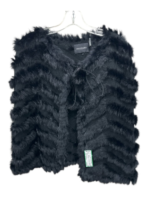 Dolce Cabo Size One Size Black Acrylic Knit Rabbit Fur Trim Tie Sweater Black / One Size