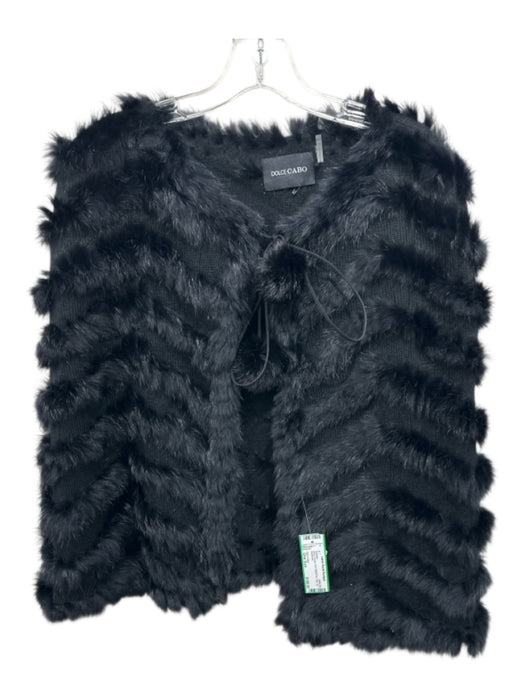 Dolce Cabo Size One Size Black Acrylic Knit Rabbit Fur Trim Tie Sweater Black / One Size