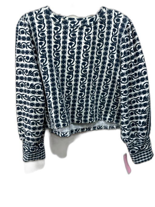 Omika Size M Navy & white Cotton Blend Abstract Floral Puff Long Sleeve Top Navy & white / M
