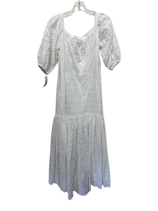 Veronica Beard Size 4 White Cotton Eyelets 1/2 Puff Sleeve Wide Neck Dress White / 4
