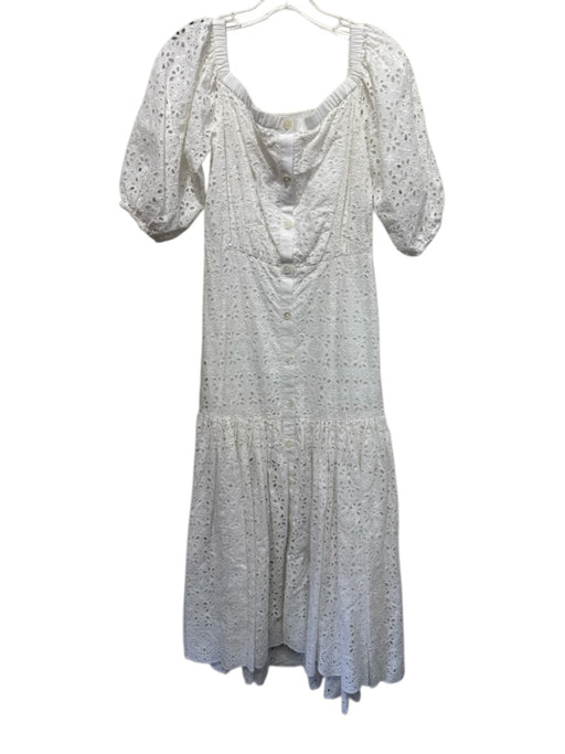 Veronica Beard Size 4 White Cotton Eyelets 1/2 Puff Sleeve Wide Neck Dress White / 4