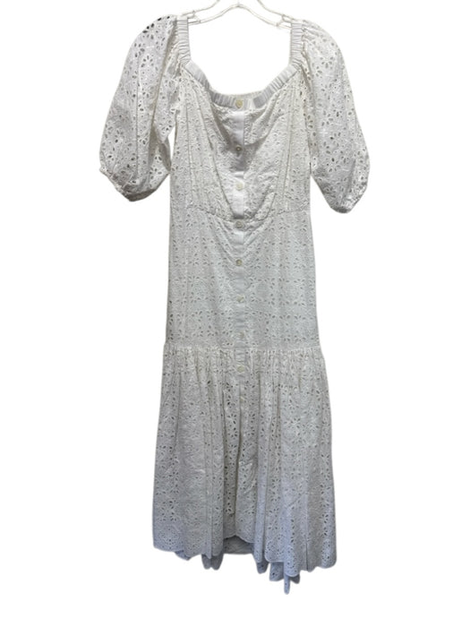 Veronica Beard Size 4 White Cotton Eyelets 1/2 Puff Sleeve Wide Neck Dress White / 4