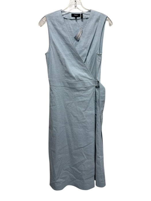 Theory Size 2 Light Blue Linen Blend Belted Waist Sleeveless Wrap V Neck Dress Light Blue / 2