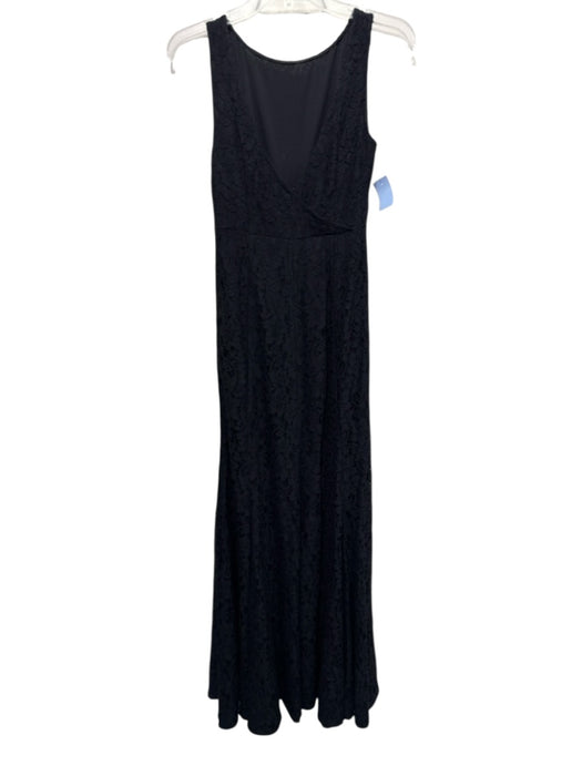Diane Von Furstenberg Size 6 Black Rayon Blend V Neck Lace Overlay Gown Black / 6