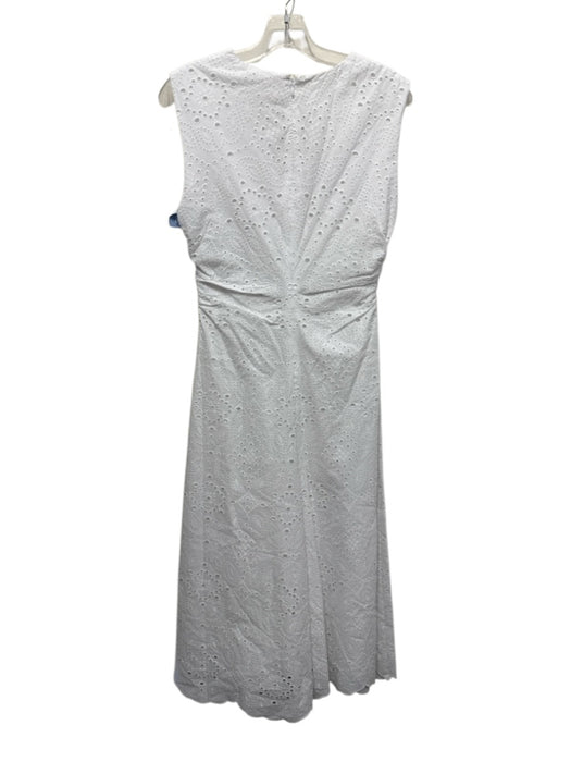 Veronica Beard Size 4 White Cotton Eyelets V Neck Zip & Hook Sleeveless Dress White / 4