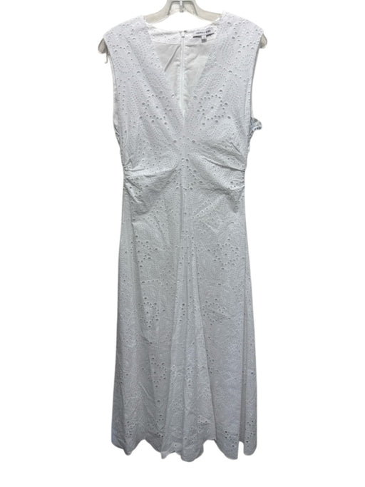 Veronica Beard Size 4 White Cotton Eyelets V Neck Zip & Hook Sleeveless Dress White / 4