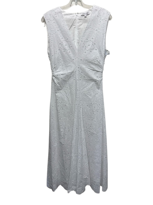 Veronica Beard Size 4 White Cotton Eyelets V Neck Zip & Hook Sleeveless Dress White / 4
