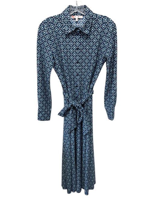 Jude Connally Size XS Blue & White Nylon Blend Printed Button Front Dress Blue & White / XS
