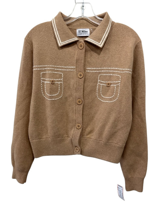 27 Miles Size M Brown Cotton Blend Button Front Contrast Stitch Knit Cardigan Brown / M