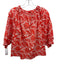 Ro's Garden Size S Red & White Cotton Keyhole Front Floral Print 1/2 Arm Top Red & White / S