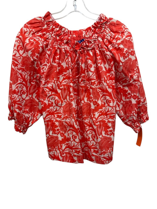 Ro's Garden Size S Red & White Cotton Keyhole Front Floral Print 1/2 Arm Top Red & White / S