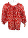 Ro's Garden Size S Red & White Cotton Keyhole Front Floral Print 1/2 Arm Top Red & White / S
