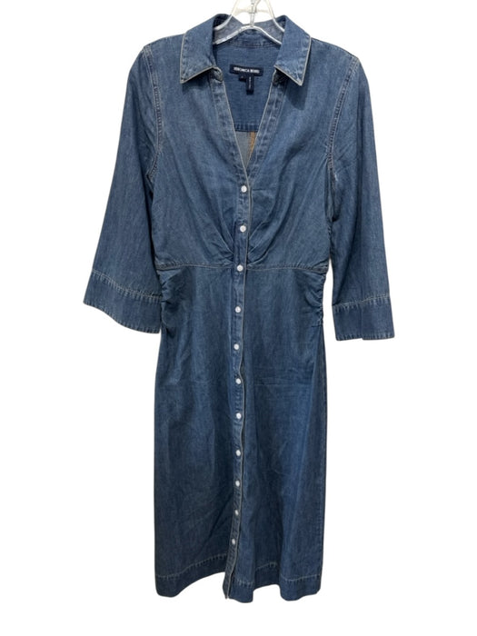 Veronica Beard Size 4 Blue Wash Cotton Button Front 3/4 Sleeve Denim Dress Blue Wash / 4