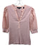 Veronica Beard Size S Pink Cotton Ribbed Puff Sleeve 2 Button V Neck Top Pink / S
