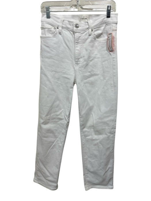 Frame Size 27 White Cotton Blend Zip & Button Straight High Rise Ankle Jeans White / 27