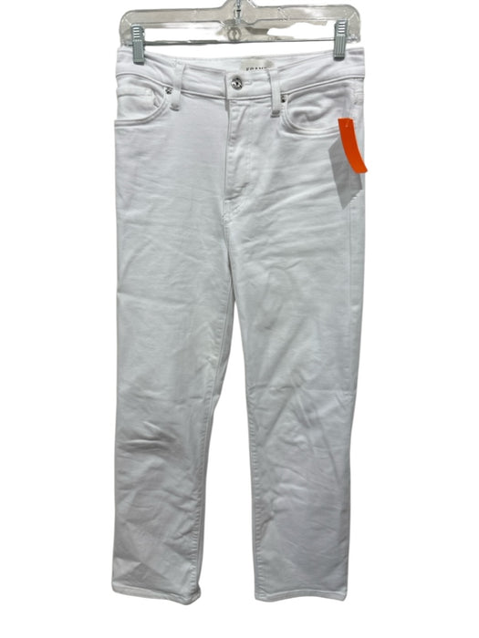 Frame Size 27 White Cotton Blend Zip & Button Straight High Rise Ankle Jeans White / 27