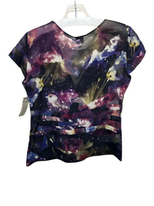 Gianfranco Ferre Size 40 Black & Multi Silk Cap Sleeve Sheer Side Zip Top Black & Multi / 40
