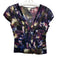 Gianfranco Ferre Size 40 Black & Multi Silk Cap Sleeve Sheer Side Zip Top Black & Multi / 40