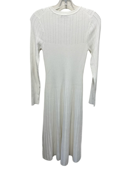 Veronica Beard Size S White Viscose & Polyester Ribbed Knit Perforated Dress White / S