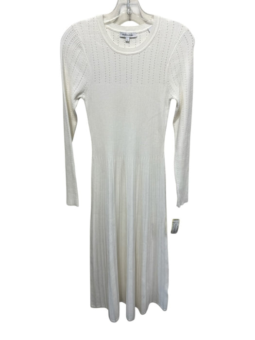 Veronica Beard Size S White Viscose & Polyester Ribbed Knit Perforated Dress White / S
