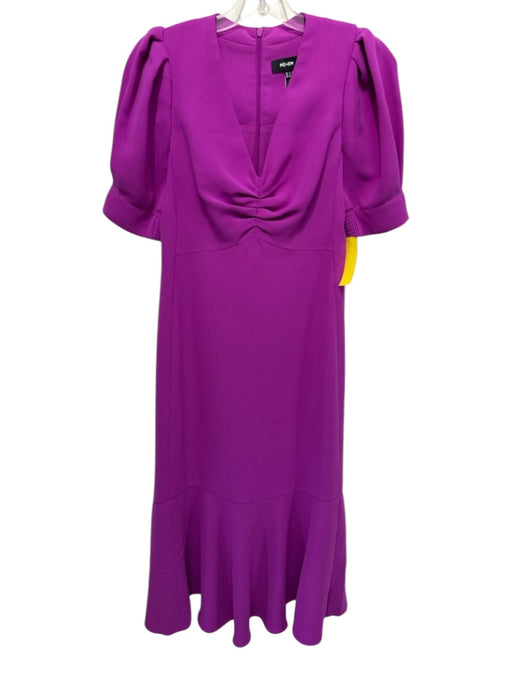 ME + EM Size 4 Purple Polyester Back Zip Ruched Puff Sleeves Dress Purple / 4