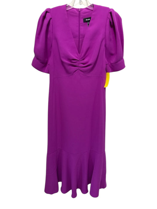 ME + EM Size 4 Purple Polyester Back Zip Ruched Puff Sleeves Dress Purple / 4
