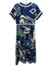 CK Bradley Size S Blue & Cream Beige Polyester Floral Short Sleeve V Neck Dress Blue & Cream Beige / S