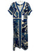 CK Bradley Size S Blue & Cream Beige Polyester Floral Short Sleeve V Neck Dress Blue & Cream Beige / S