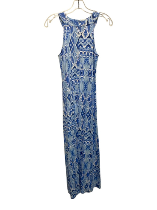 J. McLaughlin Size XS Blue & White Nylon Sleeveless Halter Neck Back Zip Dress Blue & White / XS