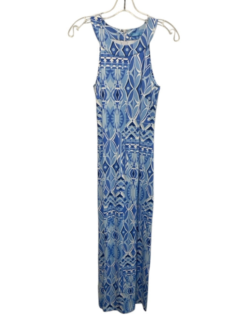 J. McLaughlin Size XS Blue & White Nylon Sleeveless Halter Neck Back Zip Dress Blue & White / XS