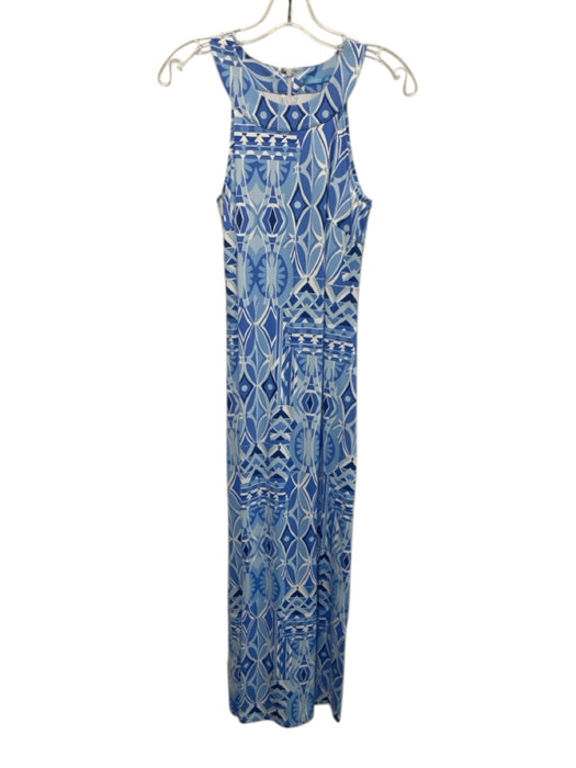 J. McLaughlin Size XS Blue & White Nylon Sleeveless Halter Neck Back Zip Dress Blue & White / XS