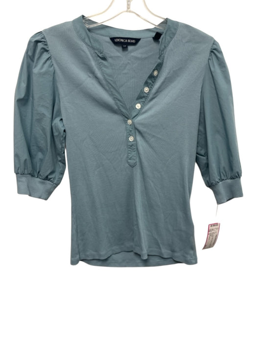 Veronica Beard Size S Blue Pima Cotton Ribbed Button Detail Top Blue / S