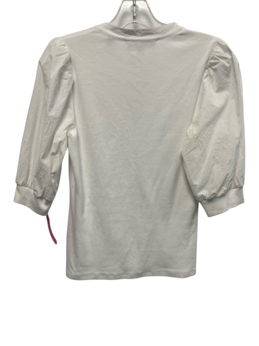 Veronica Beard Size S White Pima Cotton Ribbed Button Detail Top White / S