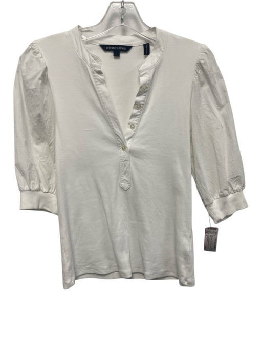Veronica Beard Size S White Pima Cotton Ribbed Button Detail Top White / S
