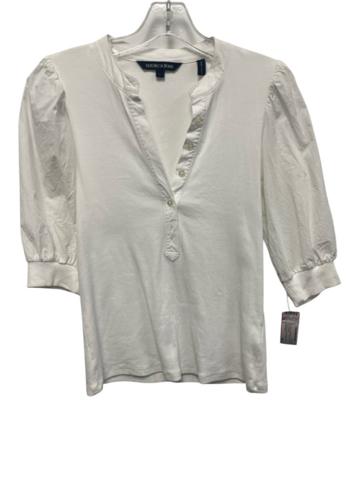 Veronica Beard Size S White Pima Cotton Ribbed Button Detail Top White / S