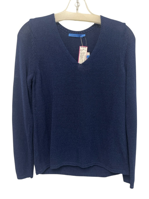 J. McLaughlin Size S Navy Blue Cotton & Polyester V Neck Sweater Navy Blue / S