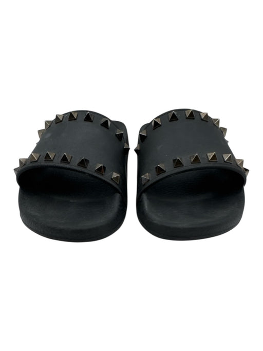 Valentino Shoe Size 37 Black Rubber Rockstud Slides Sandals Black / 37