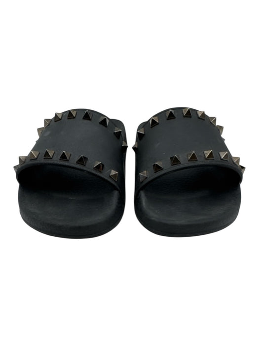Valentino Shoe Size 37 Black Rubber Rockstud Slides Sandals Black / 37