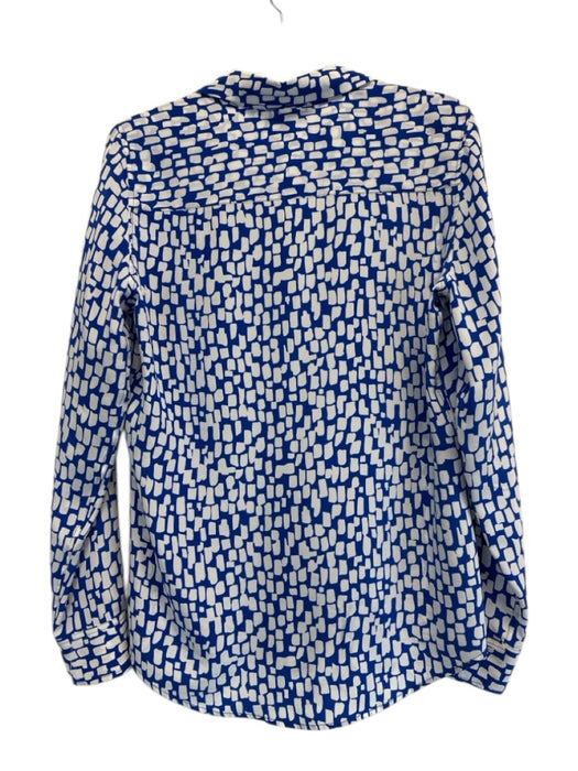 Equipment Size S Blue & White Silk Collar Neck Button Down Abstract Detail Top Blue & White / S