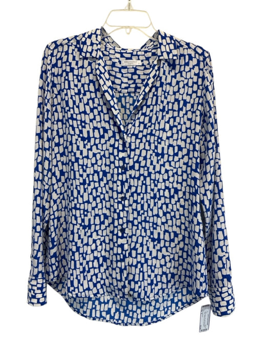 Equipment Size S Blue & White Silk Collar Neck Button Down Abstract Detail Top Blue & White / S