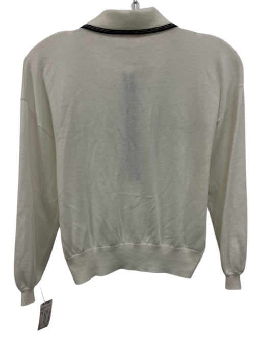 L'agence Size XS Cream & Black Nylon Blend Contrast Trim Cropped Polo Sweater Cream & Black / XS