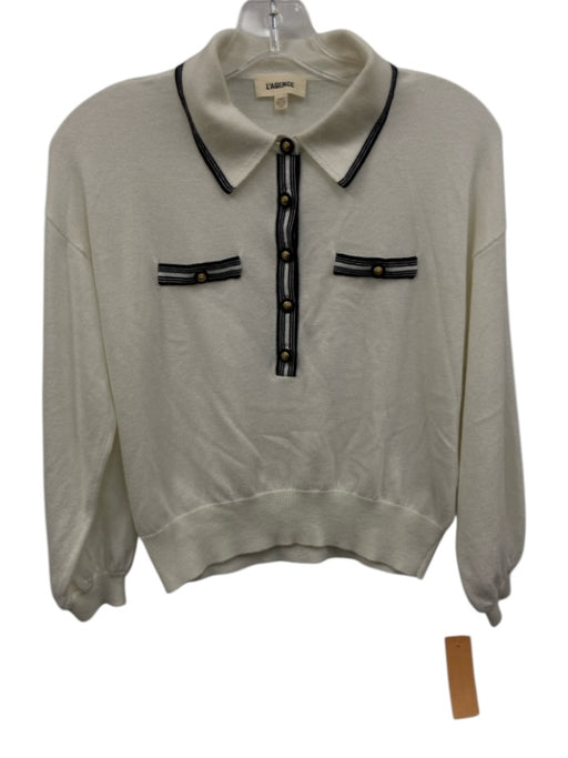 L'agence Size XS Cream & Black Nylon Blend Contrast Trim Cropped Polo Sweater Cream & Black / XS