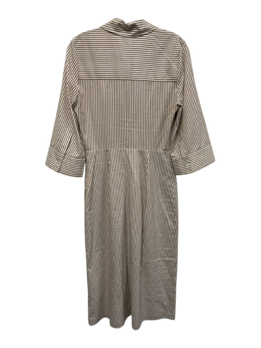 Veronica Beard Size 4 Brown & White Cotton Striped Zip & Button Maxi Dress Brown & White / 4