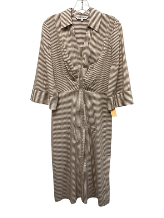 Veronica Beard Size 4 Brown & White Cotton Striped Zip & Button Maxi Dress Brown & White / 4