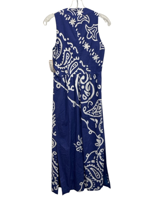 CK Bradley Size S Blue & White Cotton Blend Printed Sleeveless Zip Back Dress Blue & White / S