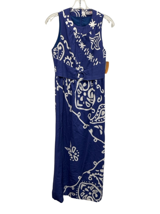 CK Bradley Size S Blue & White Cotton Blend Printed Sleeveless Zip Back Dress Blue & White / S